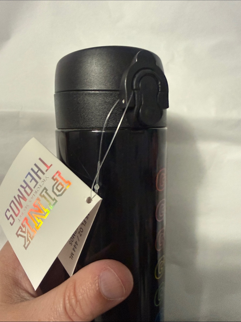PINK Victoria Secret “Good Vibes” Black Thermos (15 oz.) NWT - Picture 6 of 8